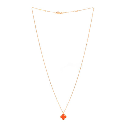 Van Cleef & Arpels 18K Rose Gold Carnelian Sweet Alhambra Pendant Necklace 3 of 5