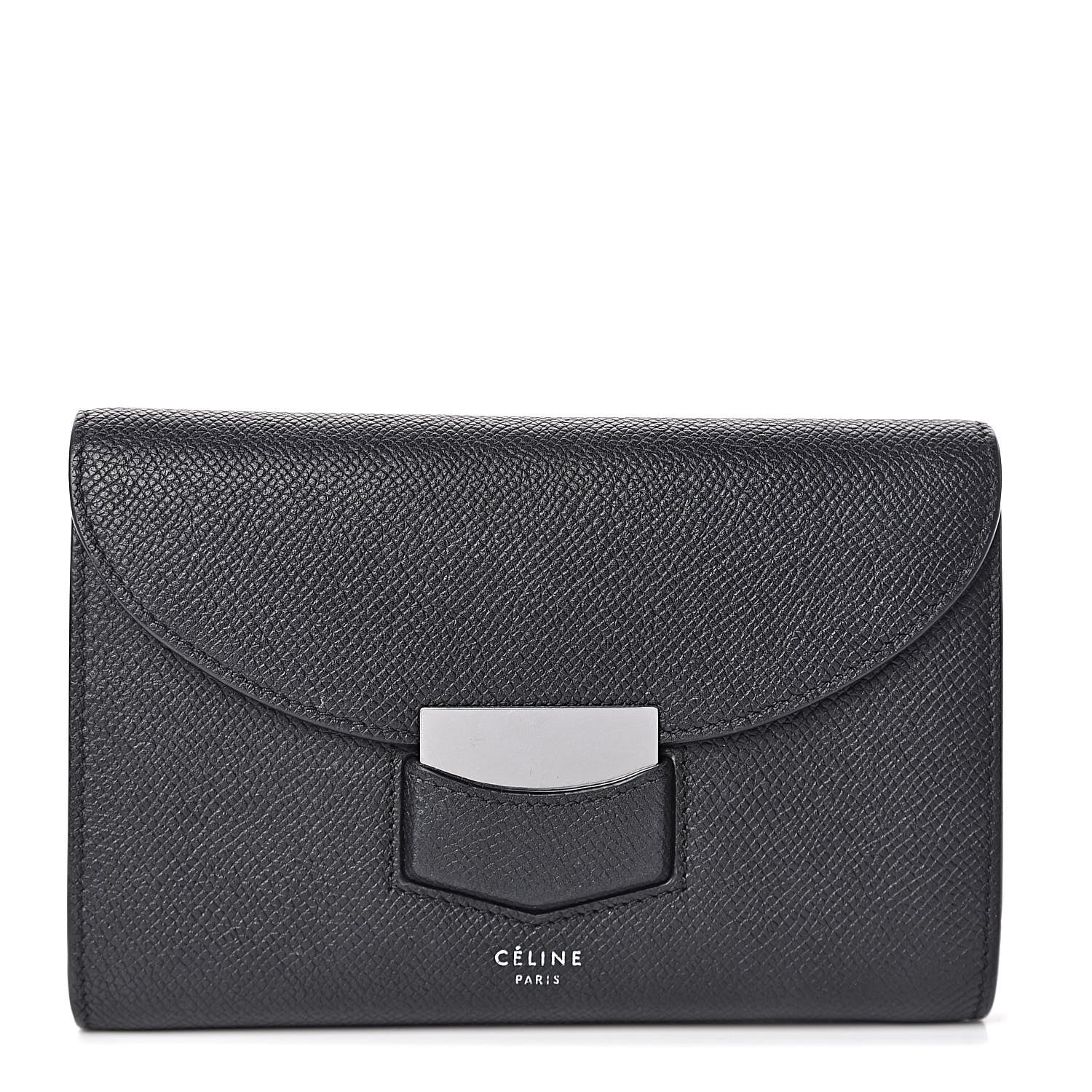 Celine Grained Calfskin Medium Trotteur Multifunction Flap Wallet Black 1 of 13