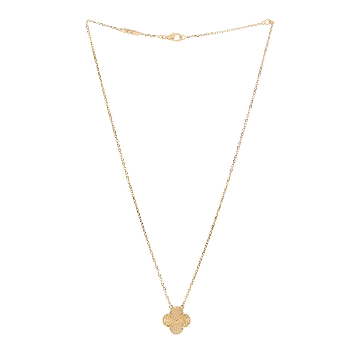 18K Yellow Gold Guilloche Vintage Alhambra Pendant Necklace