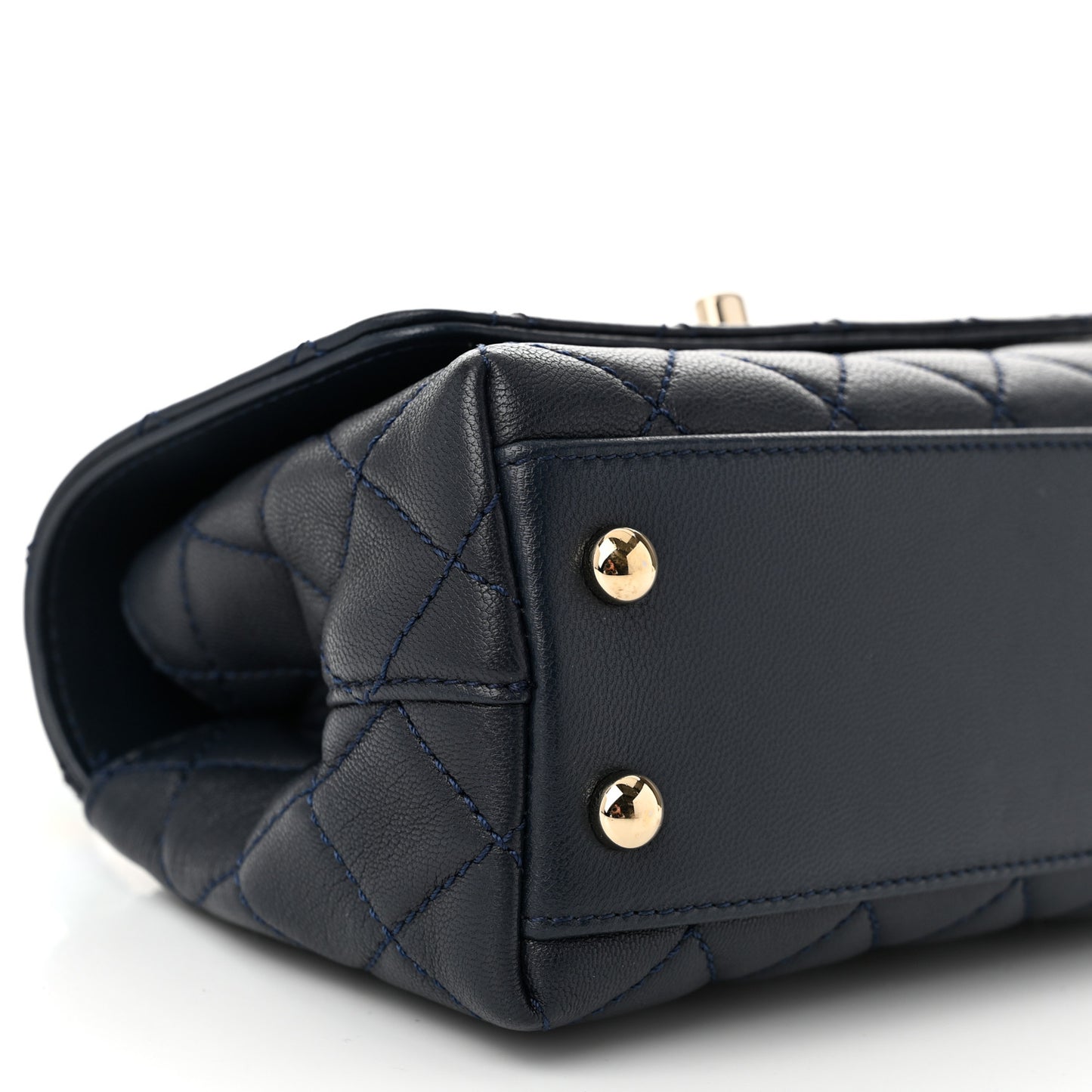 Goatskin Quilted Extra Mini Rainbow Coco Handle Flap Navy Blue