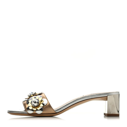 Fendi Metallic Calfskin Crystal Flowerland Slide Sandals 37 Argento Bronze Gold 1 of 4