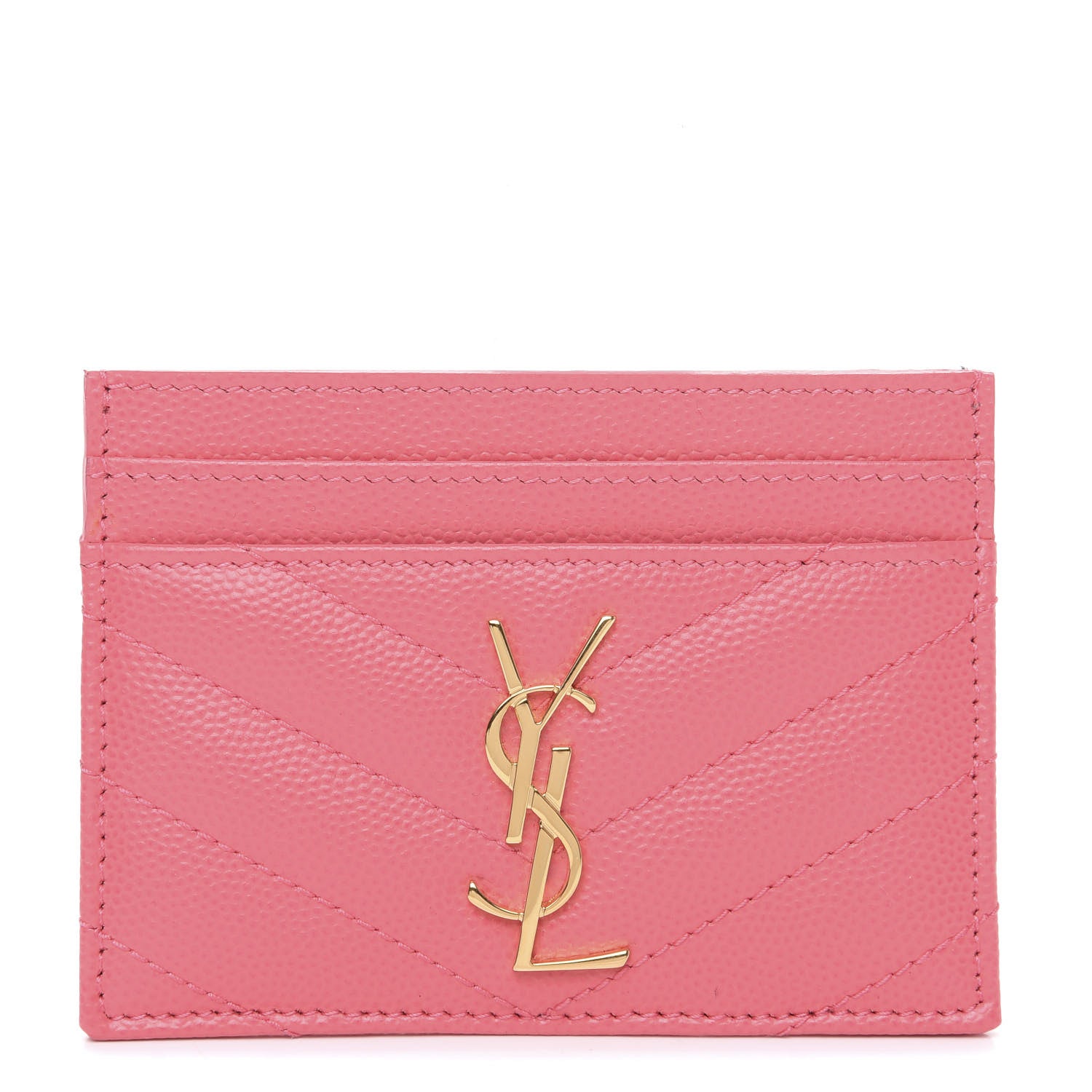 Saint Laurent Grain De Poudre Matelasse Chevron Monogram Credit Card Case Pink 1 of 7