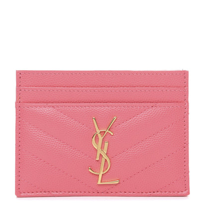 Saint Laurent Grain De Poudre Matelasse Chevron Monogram Credit Card Case Pink 1 of 7