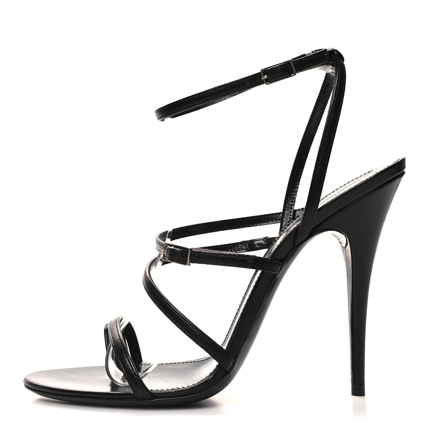 Saint Laurent Calfskin New Belfagor Sexy 110mm Ankle Strap Sandals 39 Black 1 of 7