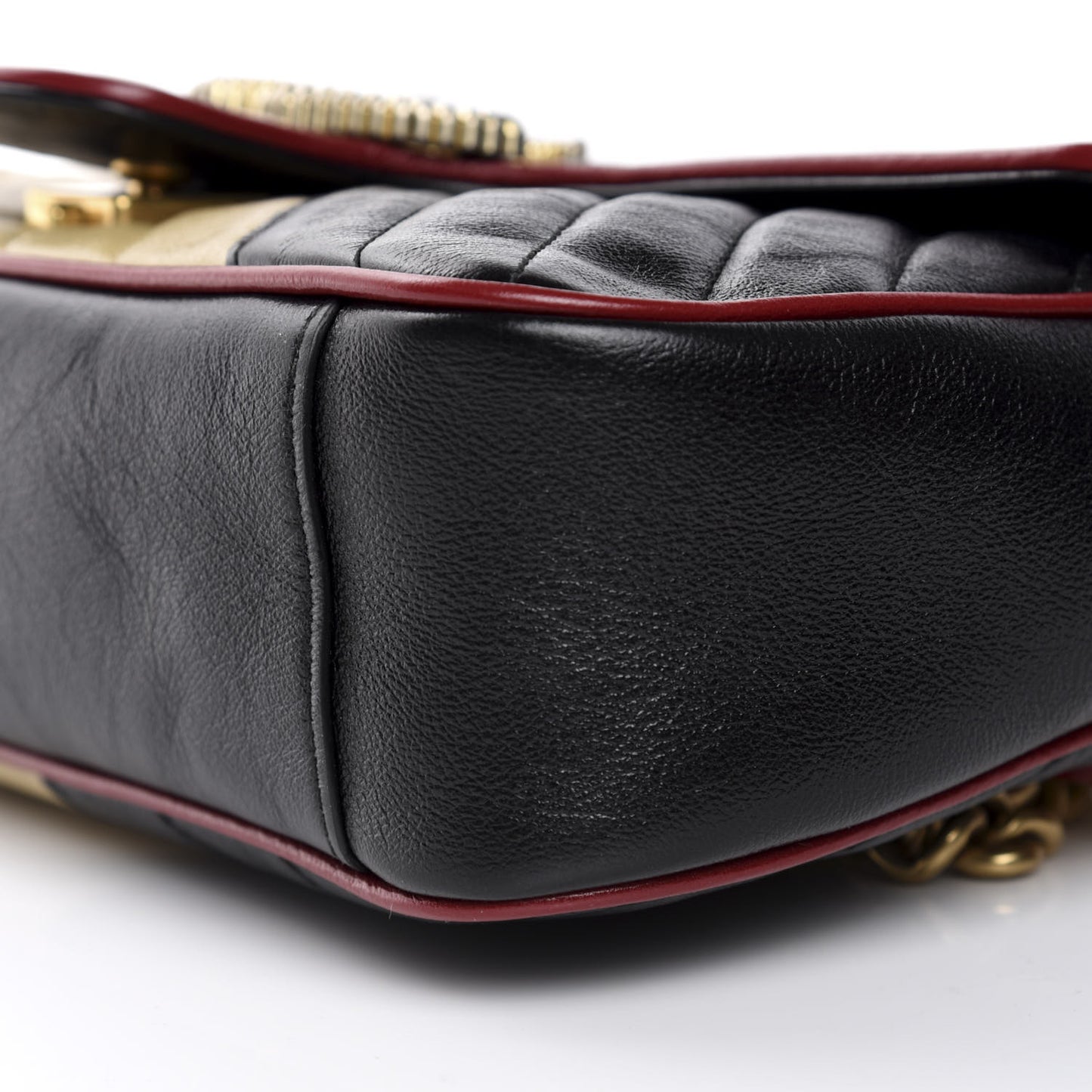 Vintage Effect Calfskin Matelasse Diagonal Striped Small Torchon GG Marmont Shoulder Bag Black Beige