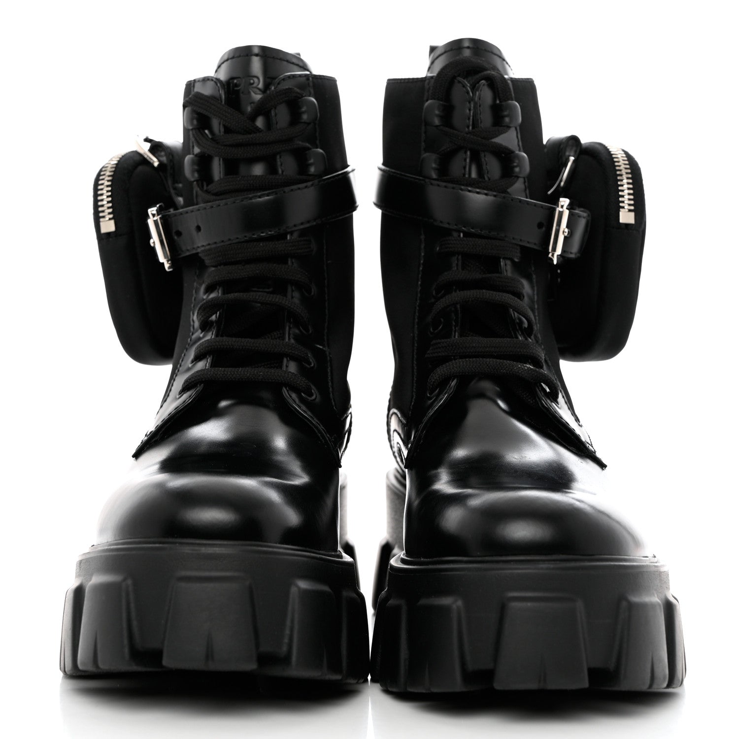 Prada Spazzolato Rois Re-Nylon Metal Triangle Logo Monolith Pouch Pocket 55mm Boots 39.5 Black 2 of 9