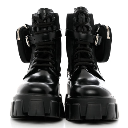 Prada Spazzolato Rois Re-Nylon Metal Triangle Logo Monolith Pouch Pocket 55mm Boots 39.5 Black 2 of 9