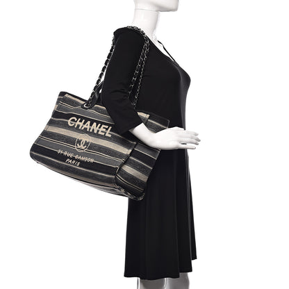 Chanel Striped Canvas Medium Deauville Tote Black 2 of 12