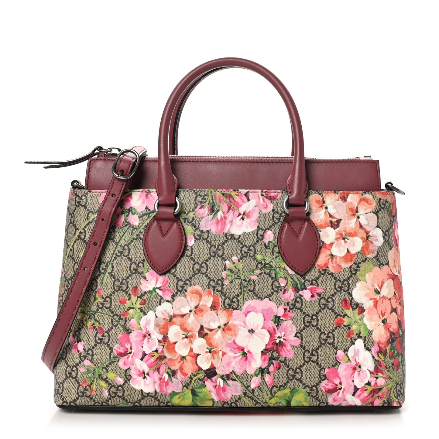 GG Supreme Monogram Blooms Small Zip Top Tote Beige Multicolor Dry Rose
