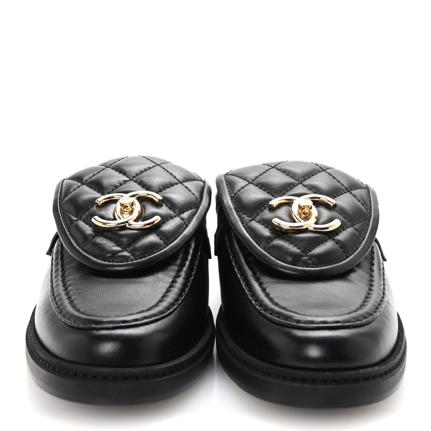 Lambskin Quilted CC Turnlock Mules 38.5 Black