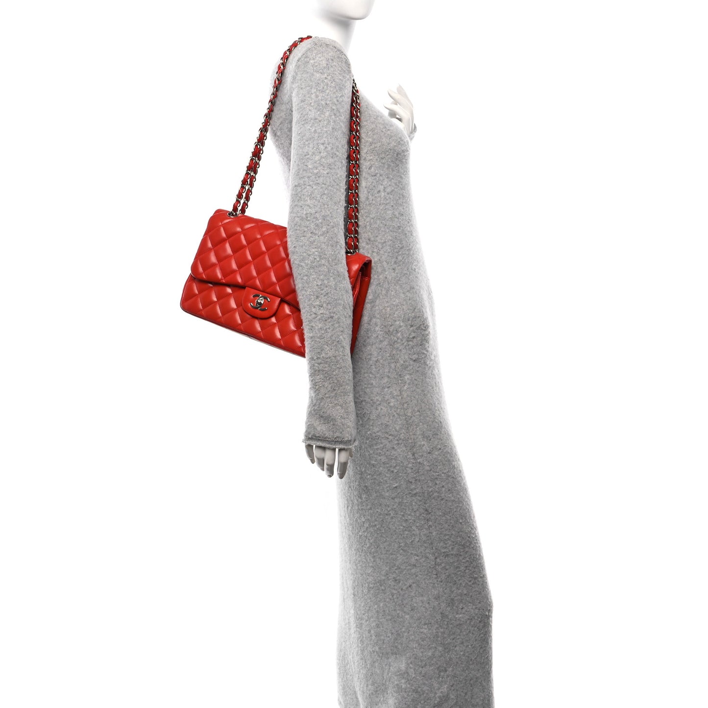 Lambskin Quilted Jumbo Double Flap Red