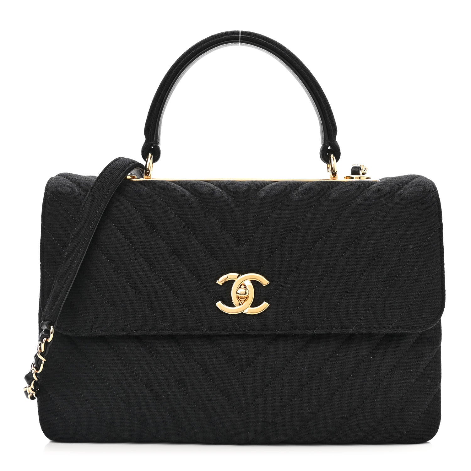 Chanel Jersey Chevron Quilted Medium Trendy CC Dual Handle Flap Bag Black 1 of 11