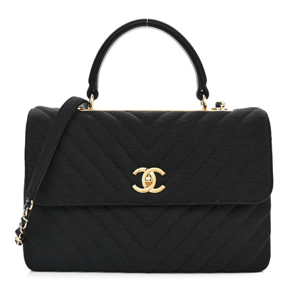 Chanel Jersey Chevron Quilted Medium Trendy CC Dual Handle Flap Bag Black 1 of 11