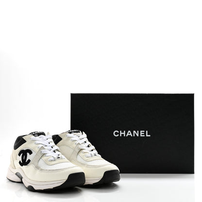 Chanel Mesh Suede Calfskin Grained Calfskin Womens CC Sneakers 39 White Black 11 of 11