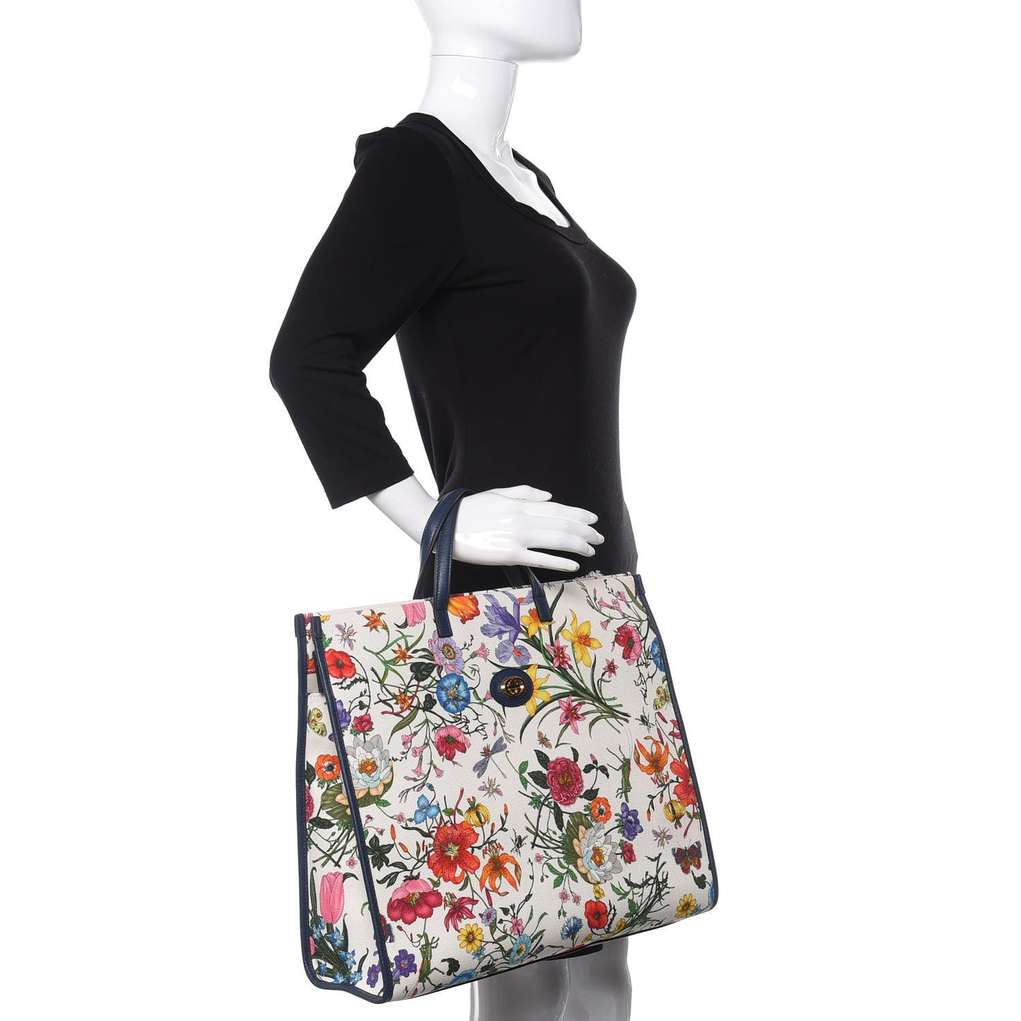 Canvas Large Flora Tote Navy Multicolor