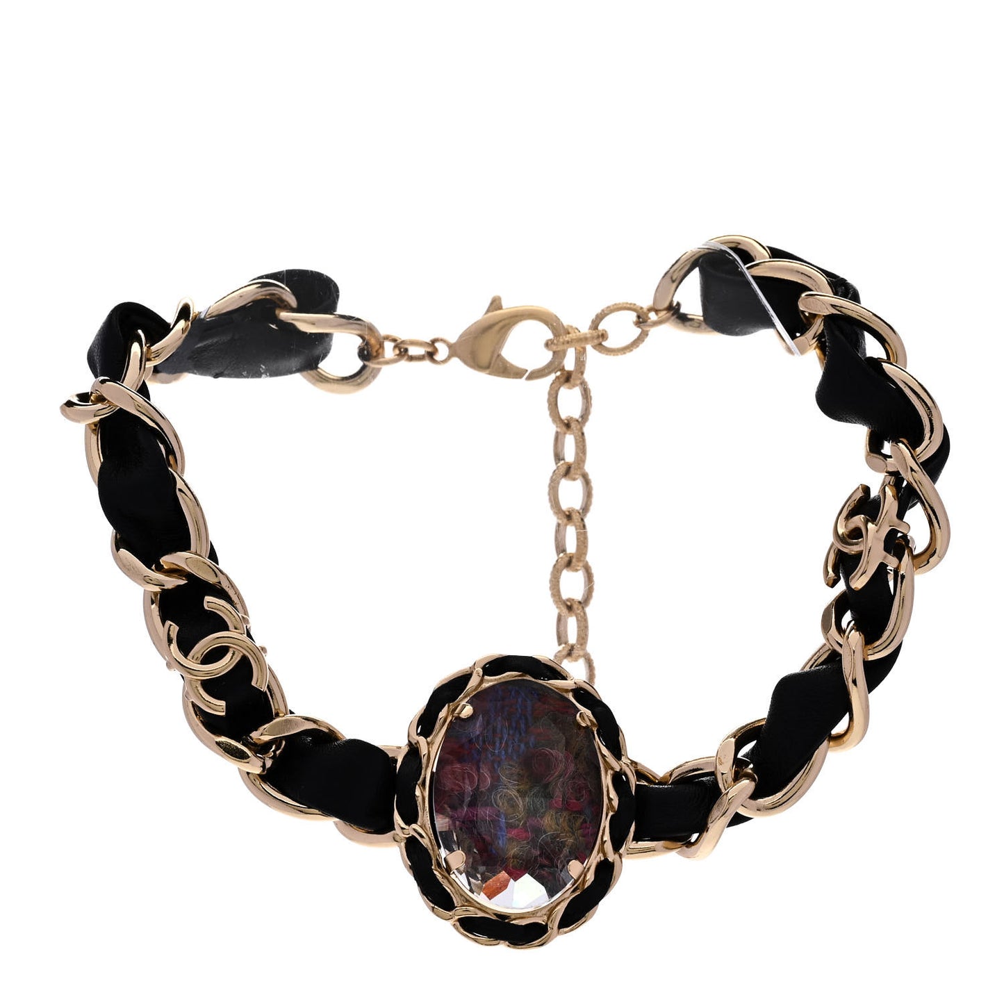 Lambskin Crystal Tweed Oval Choker Gold