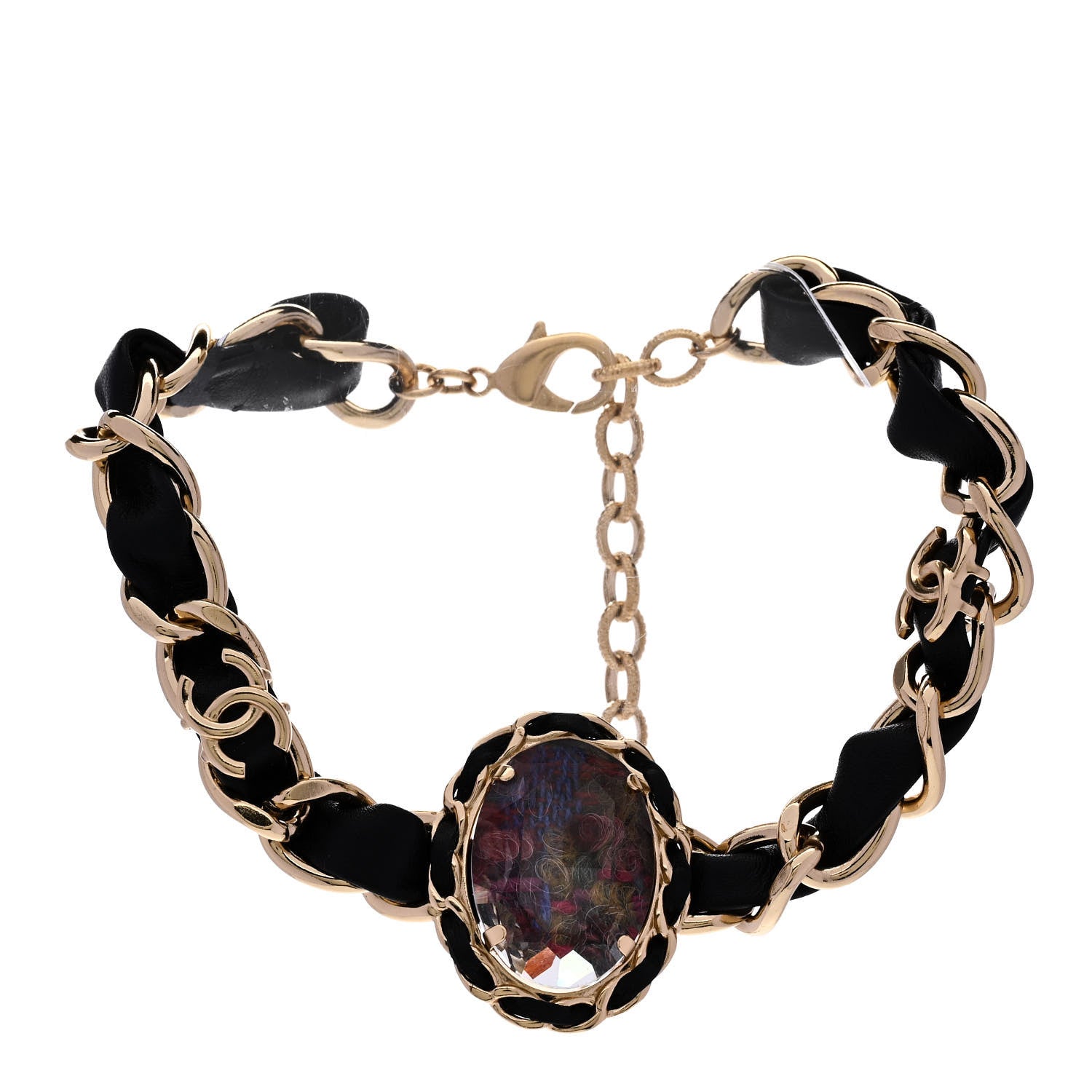 Chanel Lambskin Crystal Tweed Oval Choker Gold 3 of 6