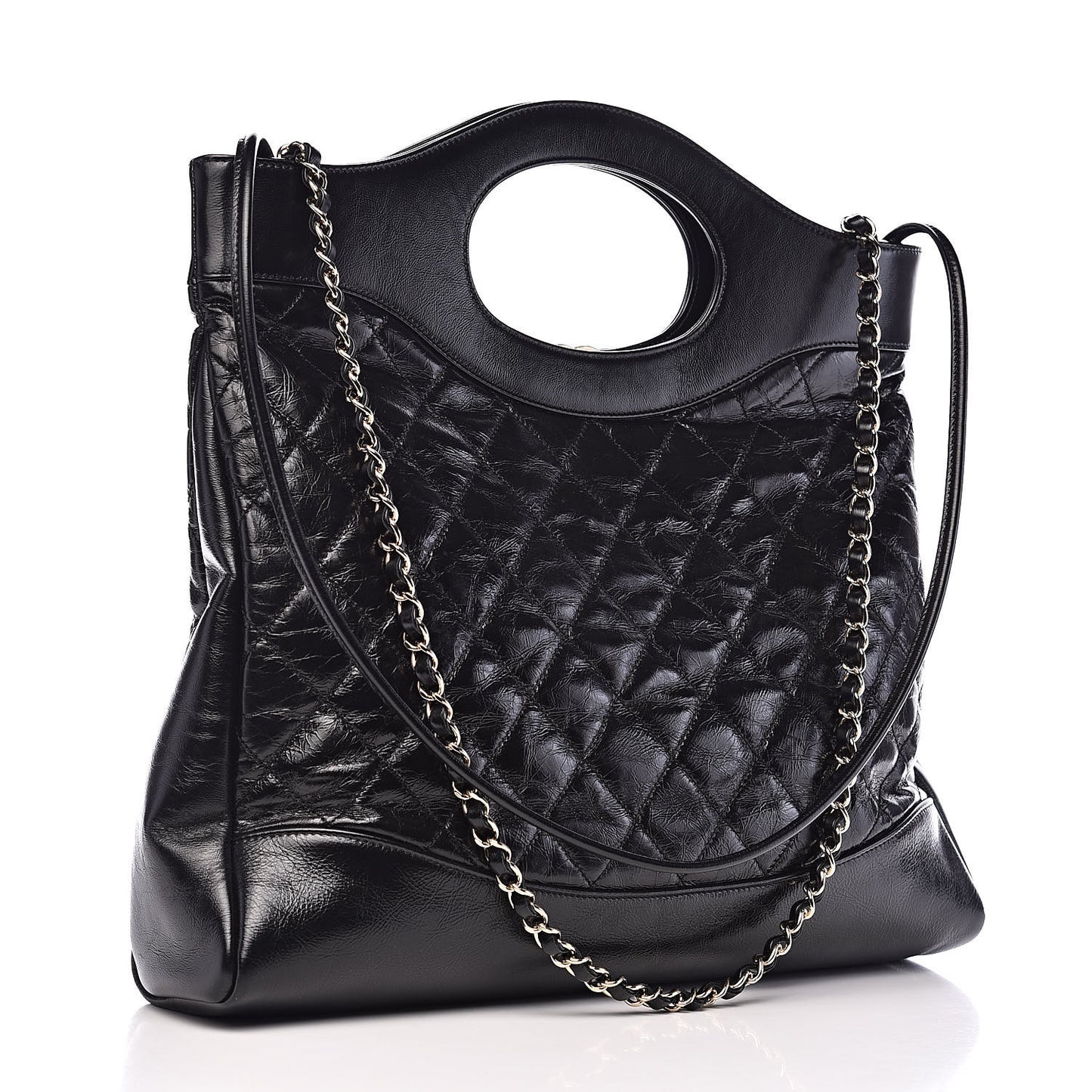 Aged Calfskin Quilted Large 31 Shopping Bag Black