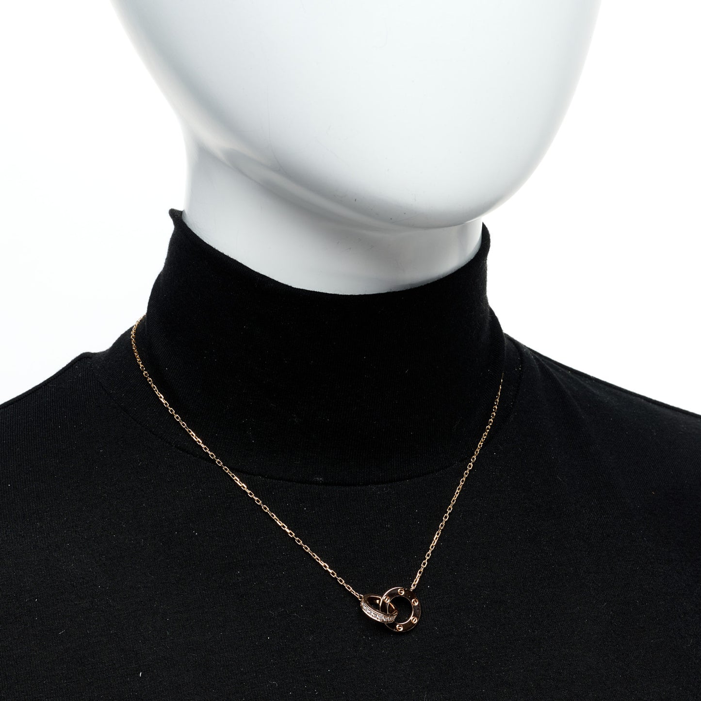 18K Pink Gold Diamond Interlocking LOVE Paved Necklace