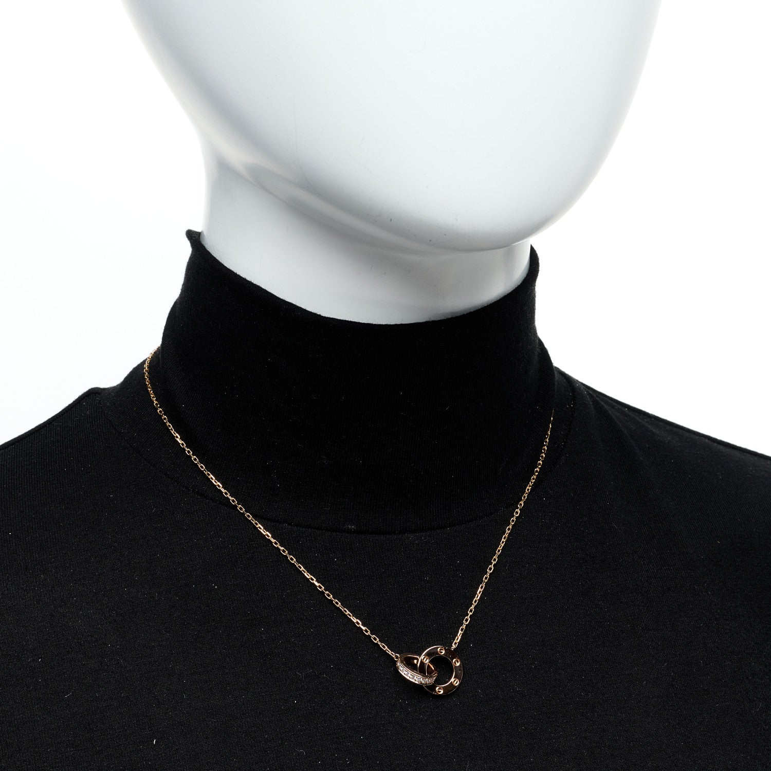 Cartier 18K Pink Gold Diamond Interlocking LOVE Paved Necklace 2 of 7