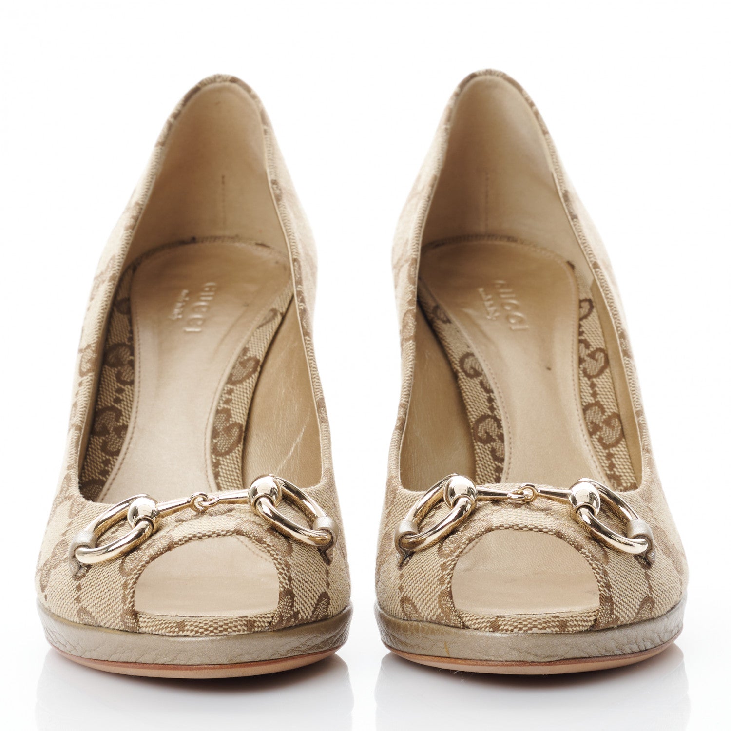 Gucci GG Monogram Horsebit Open Toe Pumps 36.5 Beige 2 of 8