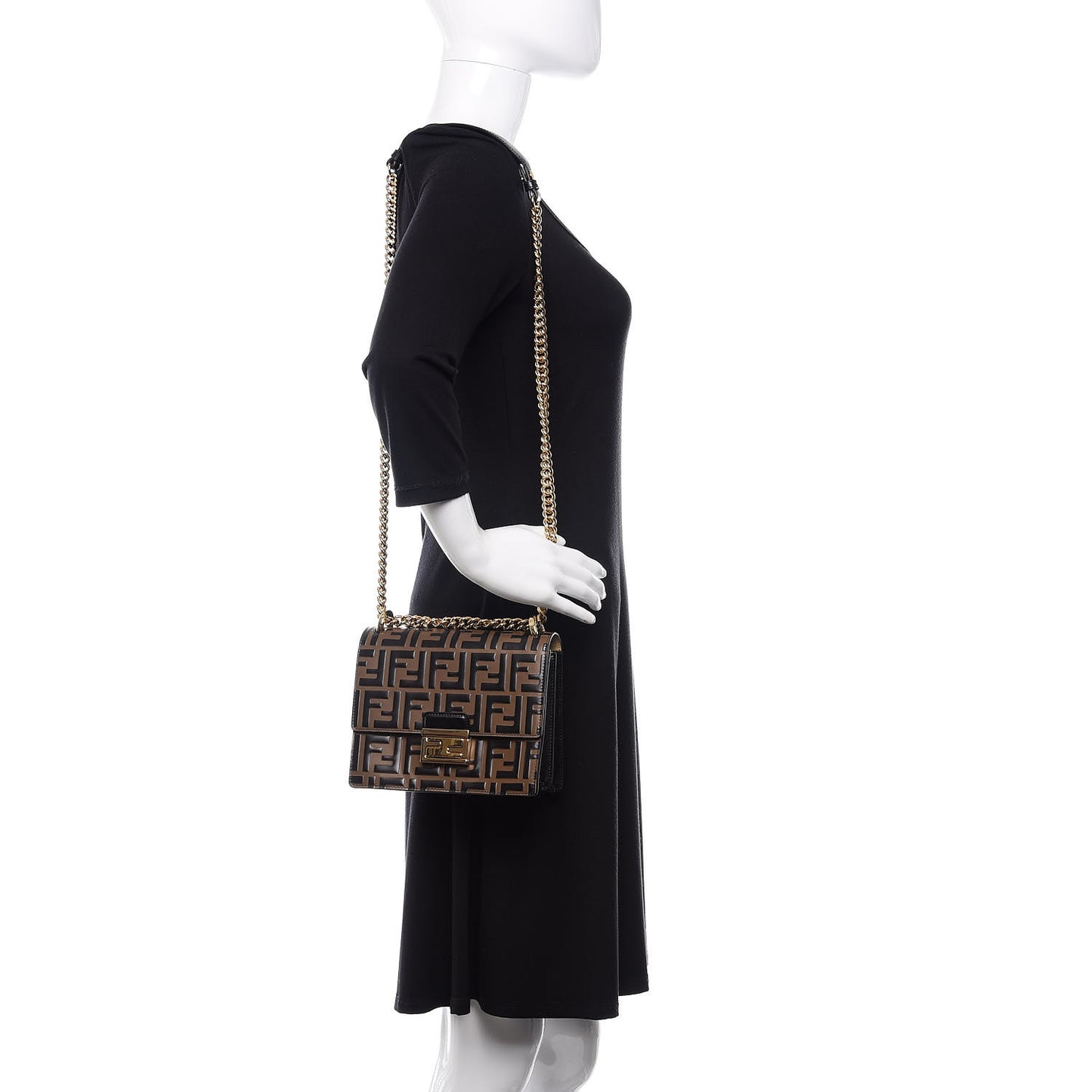 Vitello Liberty Bi-Color FF 1974 Embossed Small Kan U Shoulder Bag Maya Black
