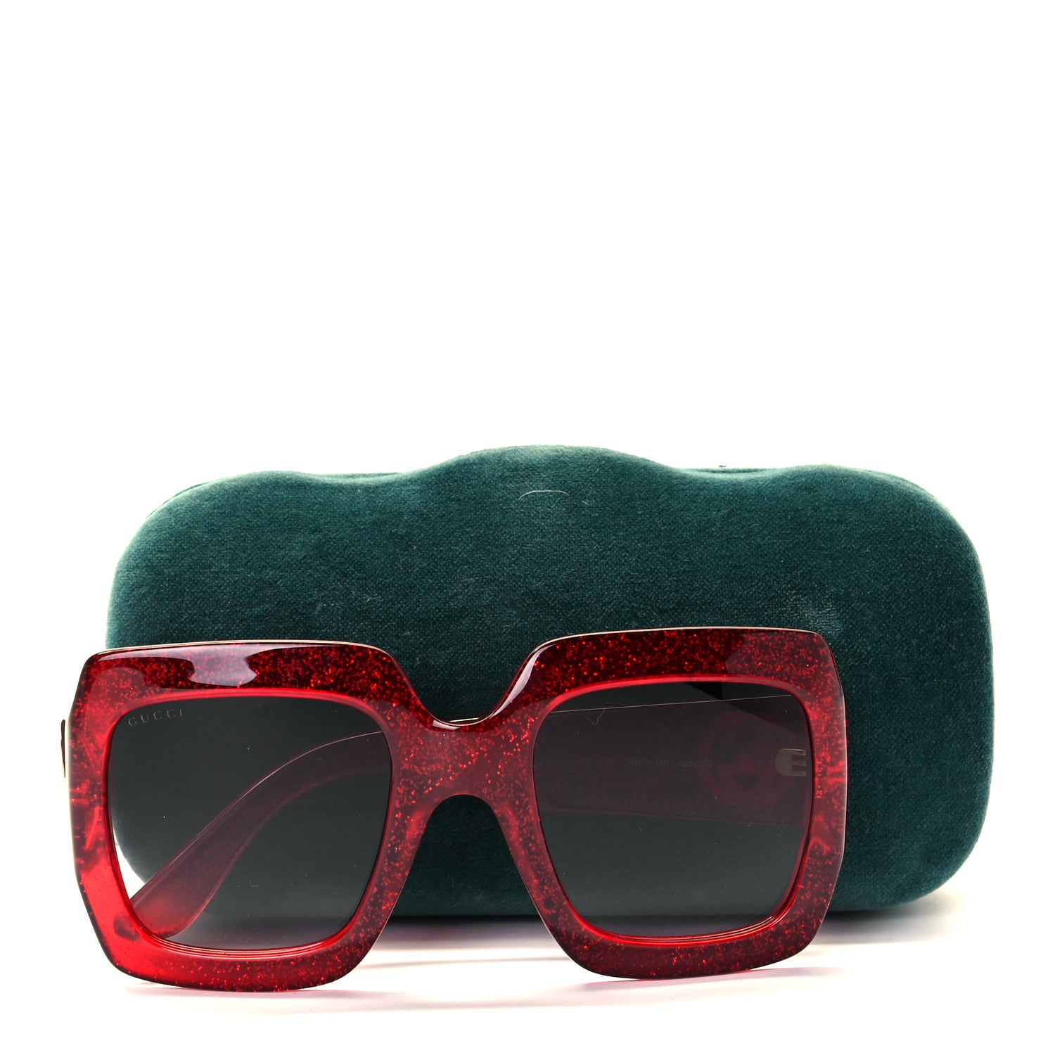 Gucci Acetate Square Frame Sunglasses GG0053S Glitter Red 7 of 7
