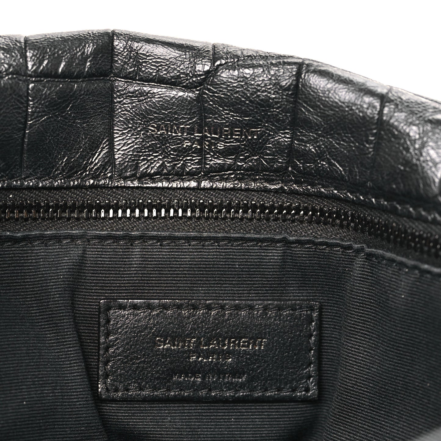 Crocodile Embossed Lambskin Monogram Medium Niki Chain Satchel Black