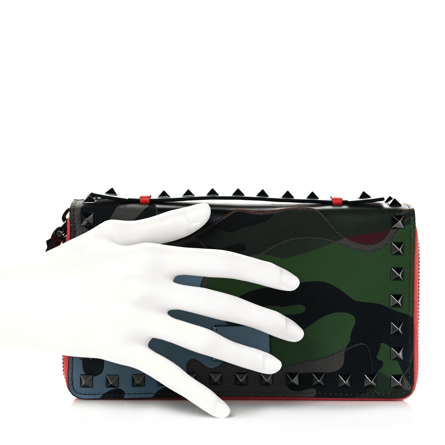 Nappa Canvas Camouflage Rockstud Top Handle Travel Wallet Multicolor