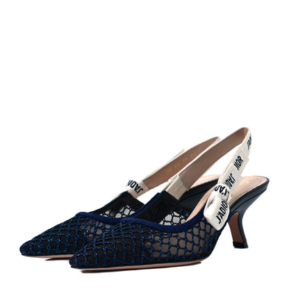 Christian Dior Resille Lambskin Ribbon J'Adior Slingback 65mm Pumps 37.5 Indigo Blue 2 of 9