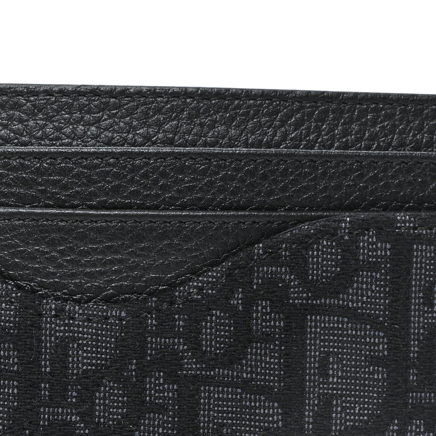 Oblique Grained Calfskin Marquetry Saddle Card Holder Black