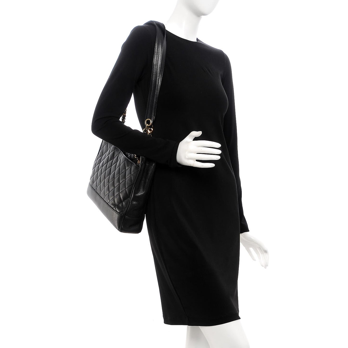 Caviar Quilted Shopping Tote Black