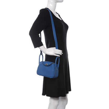 Hermes Taurillon Clemence Mini Lindy 20 Bleu Zellige 2 of 11
