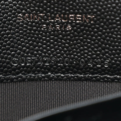 Saint Laurent Grain De Poudre Matelasse Chevron Monogram Monochrome Envelope Chain Wallet Black 7 of 11