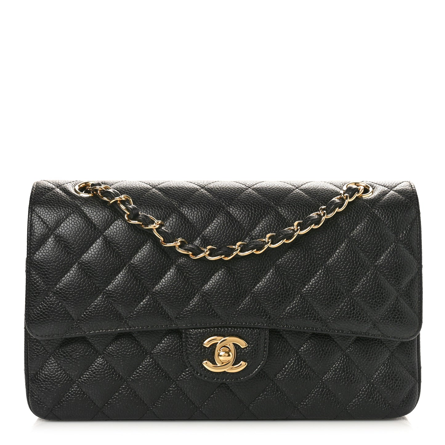 Caviar Quilted Medium Double Flap Black