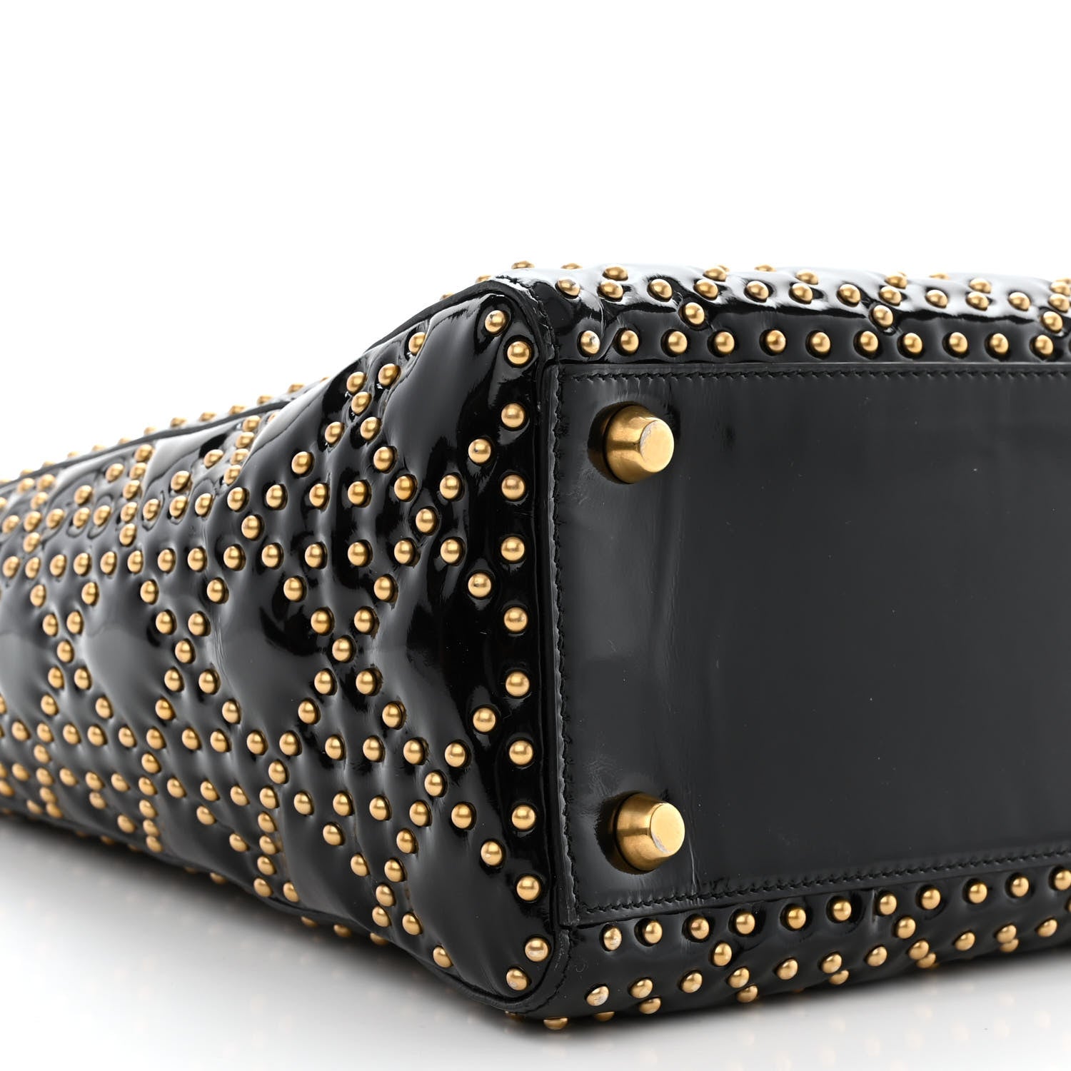 Christian Dior Patent Cannage Studded Large Lady Dior Black 10 of 12