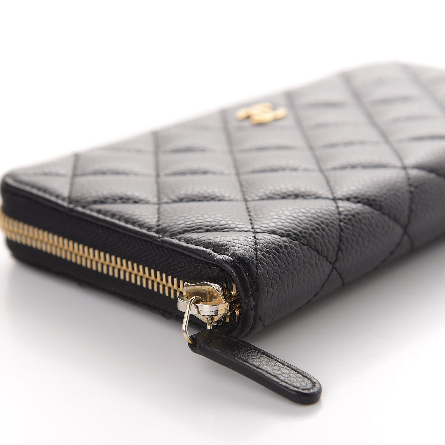 Caviar Quilted Large Gusset Zip Around Wallet Black