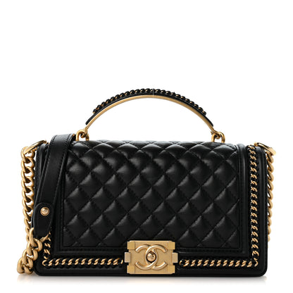 Chanel Lambskin Quilted Medium Top Handle Boy Flap Black 1 of 13