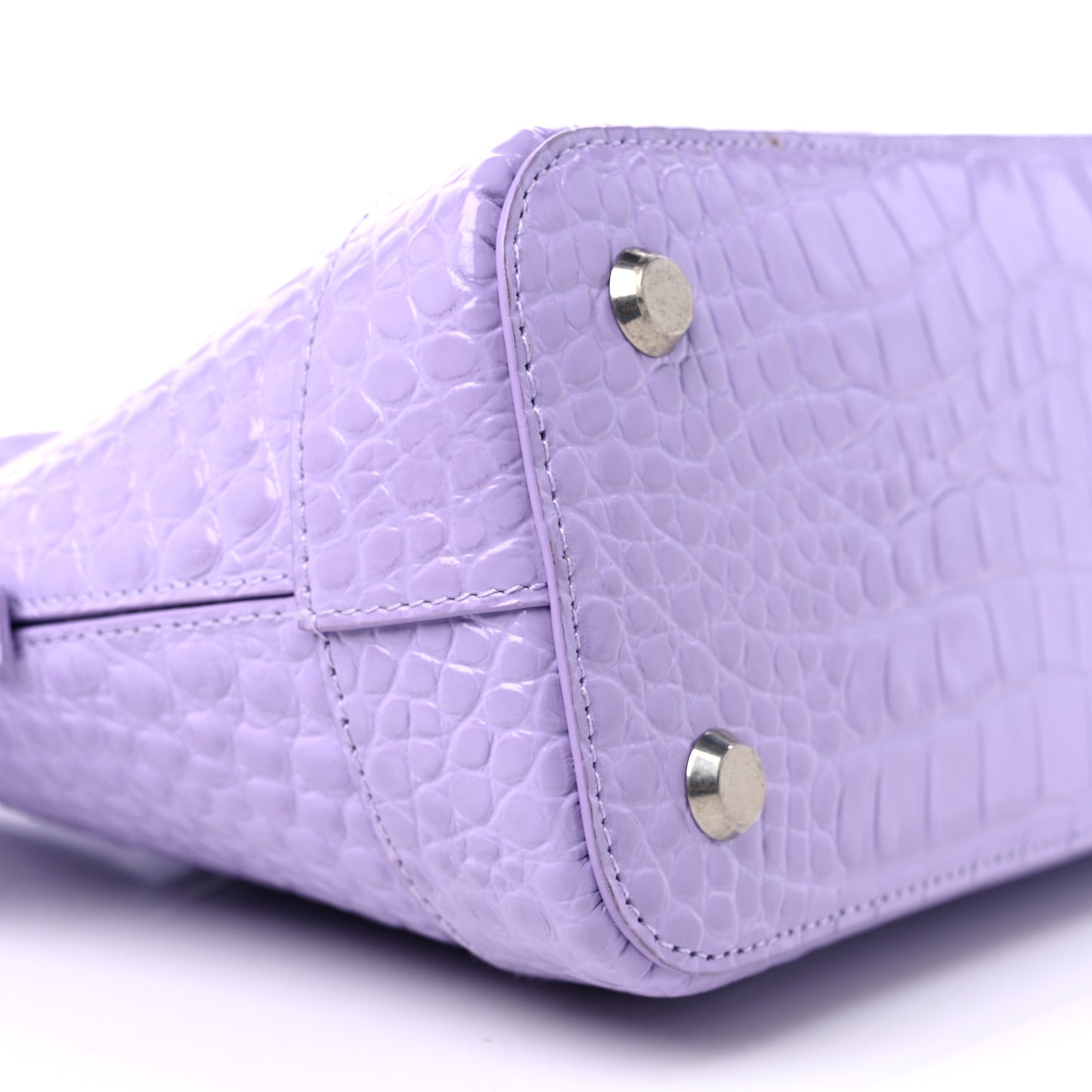 Shiny Calfskin Logo Crocodile Embossed S Ville Top Handle Bag Lilac White