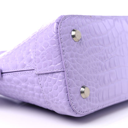 Balenciaga Shiny Calfskin Logo Crocodile Embossed S Ville Top Handle Bag Lilac White 7 of 11