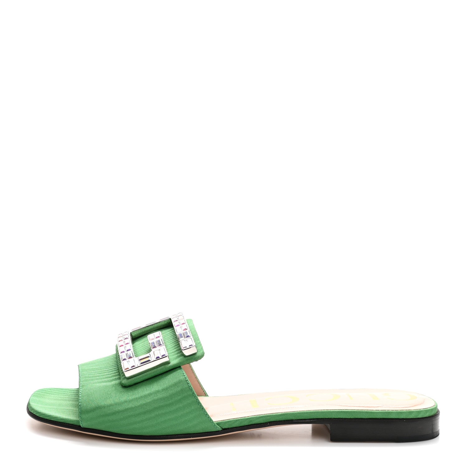 Gucci Moire Fabric Crystal Square G Madelyn Slide Sandals 37 New Shamarock 1 of 11