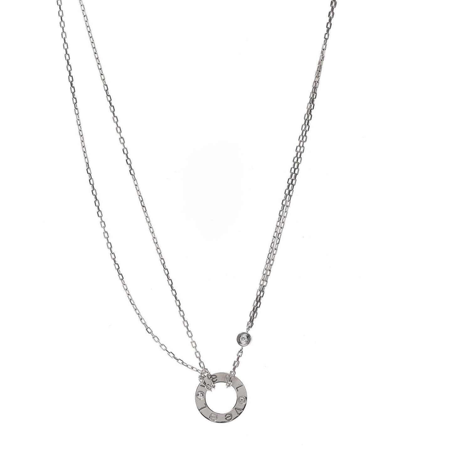 18K White Gold 2 Diamond LOVE Necklace