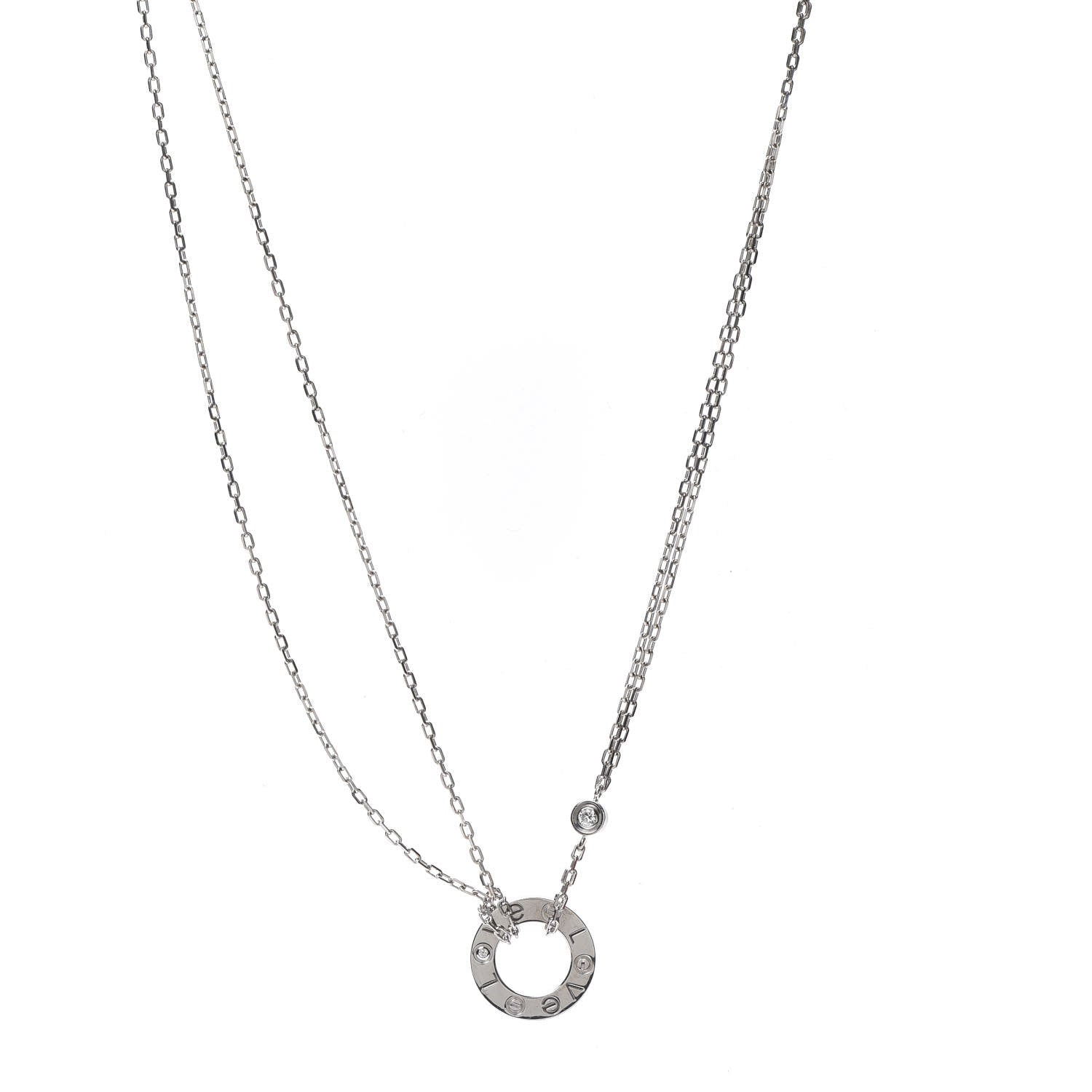 Cartier 18K White Gold 2 Diamond LOVE Necklace 1 of 7