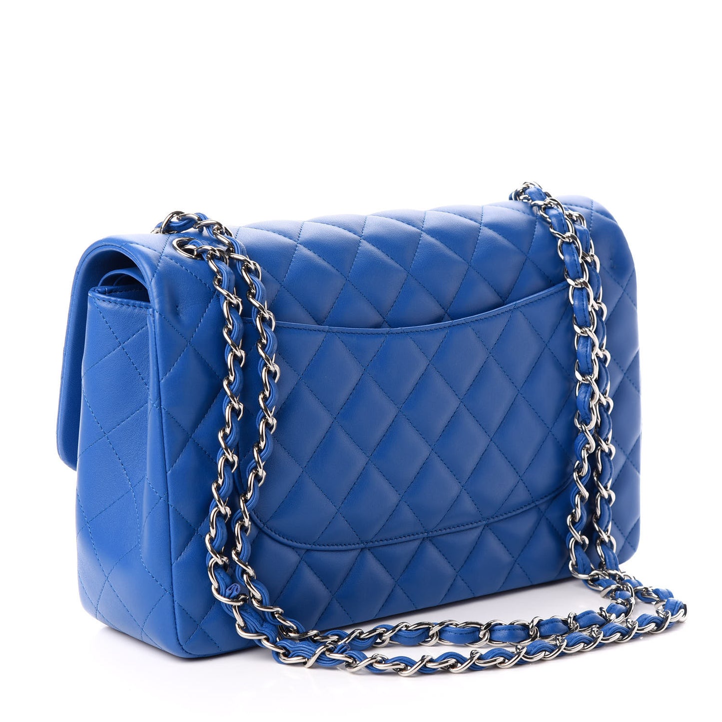 Lambskin Quilted Jumbo Double Flap Blue
