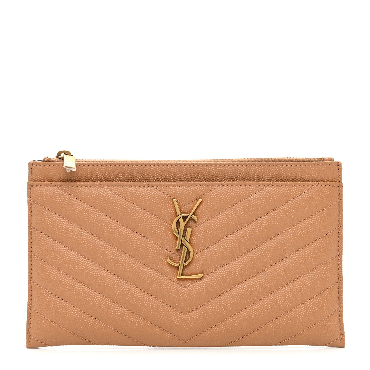 Saint Laurent Grain De Poudre Chevron Monogram Bill Pouch Dune 1 of 8