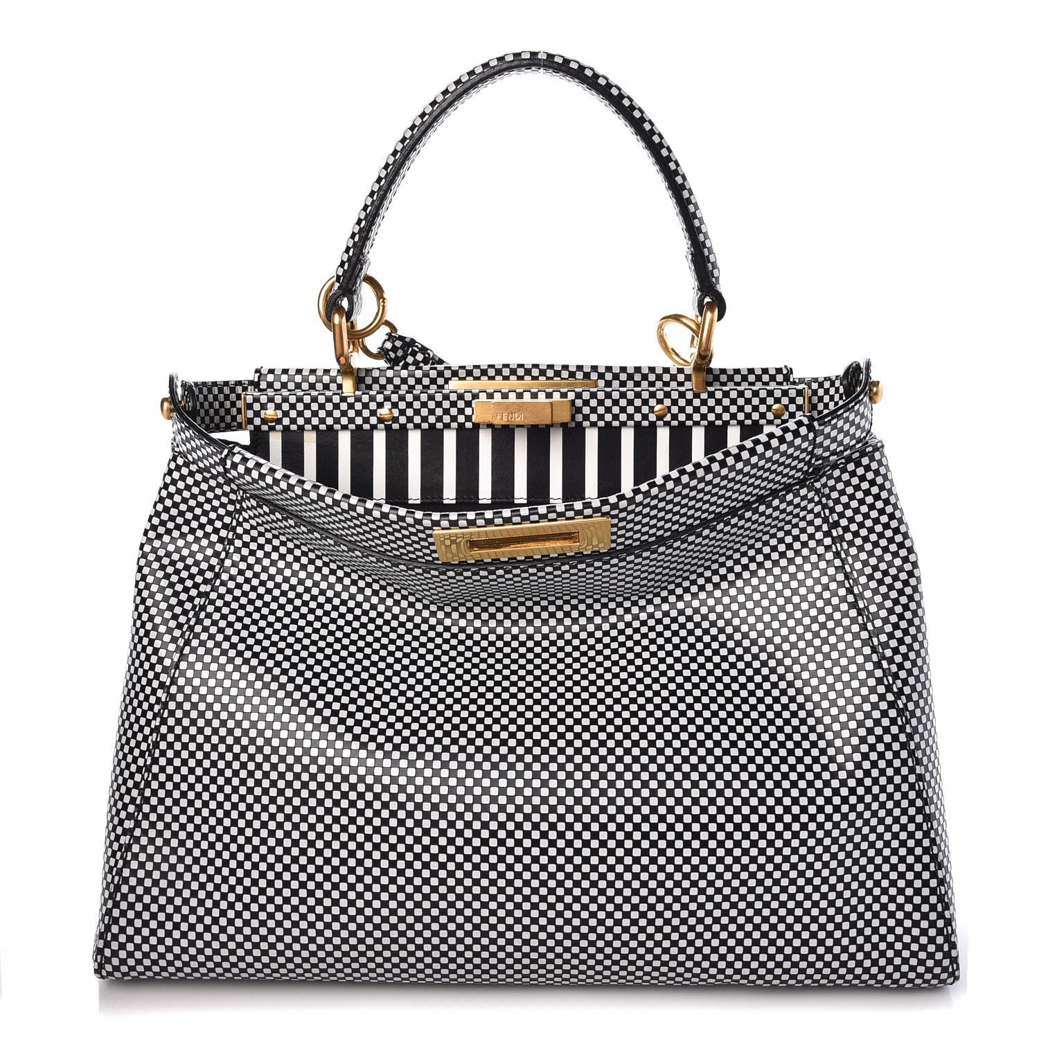 Fendi Pequin Checkered Medium Peekaboo Iconic Satchel Black White 1 of 9