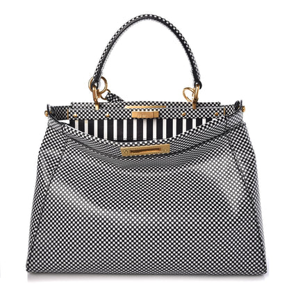 Fendi Pequin Checkered Medium Peekaboo Iconic Satchel Black White 1 of 9