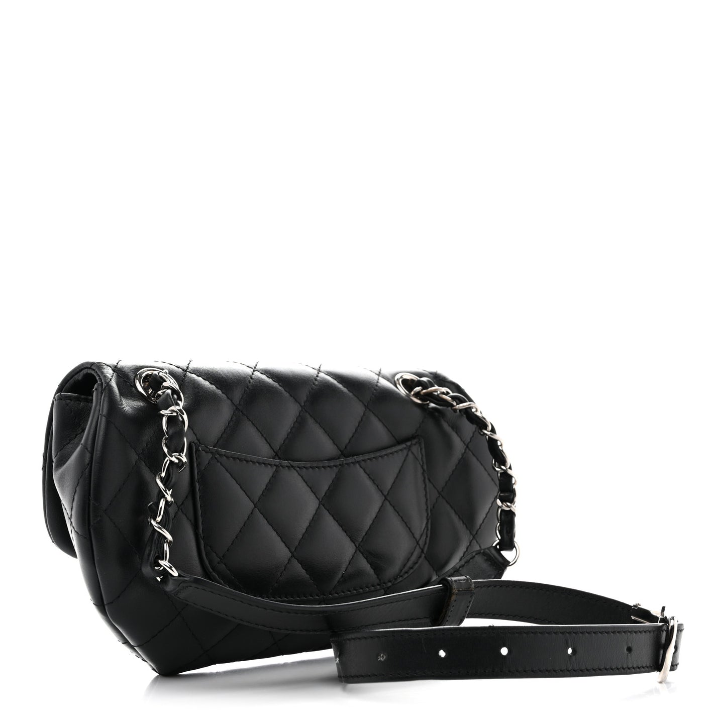 Calfskin Quilted CC Uniform Flap Belt Bag Black