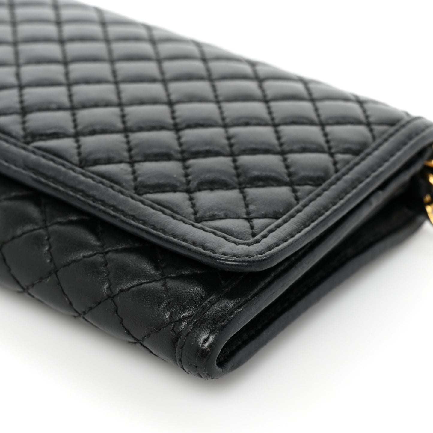 Soft Calfskin Quilted Chain Wallet Black