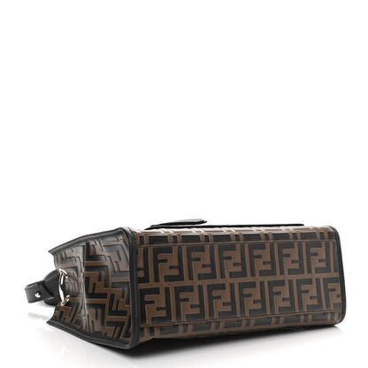 Fendi Vitello Century Wicker Bi-Color FF 1974 Embossed Small Runaway Shopper Tote Maya Black 4 of 10